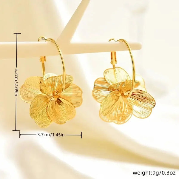 Golden Flower Hoop Earrings