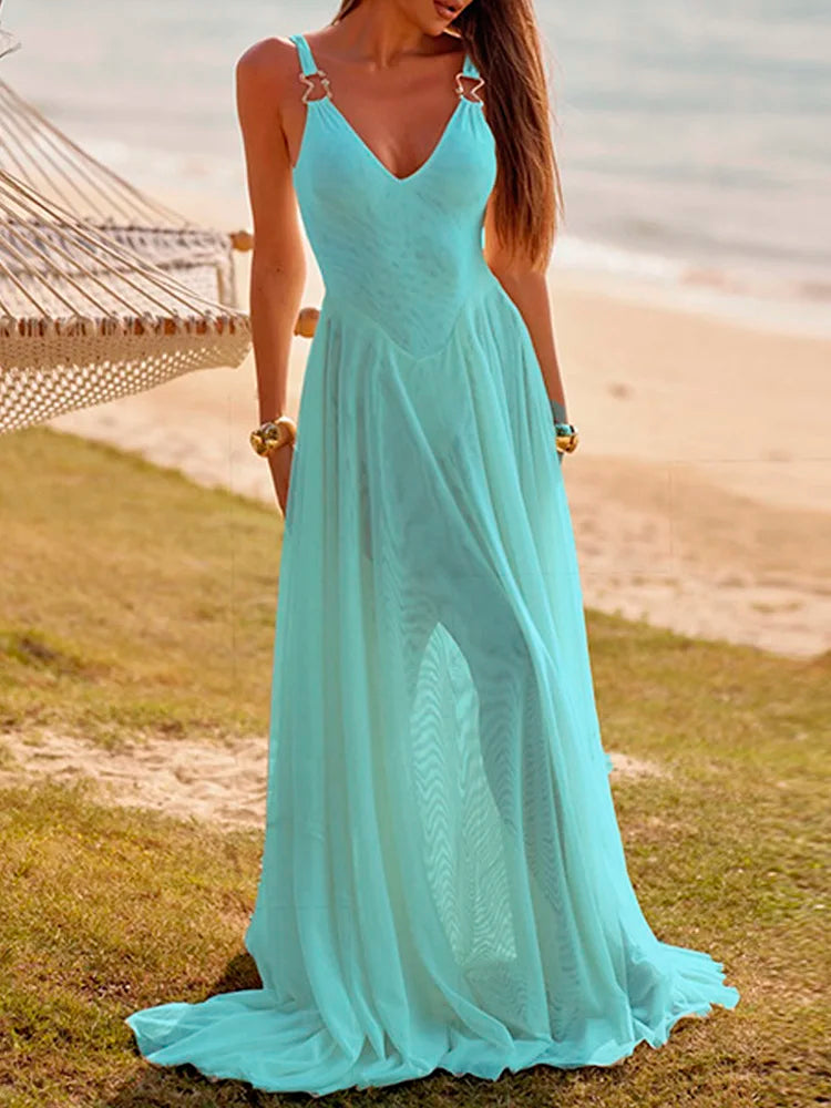 Elegant Sheer Mesh Maxi Dress