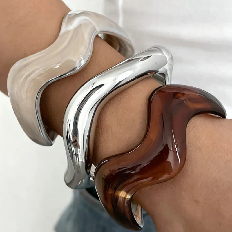 Trendy Wavy Cuff Bracelet Set