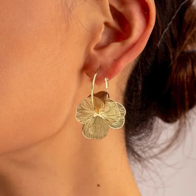 Golden Flower Hoop Earrings