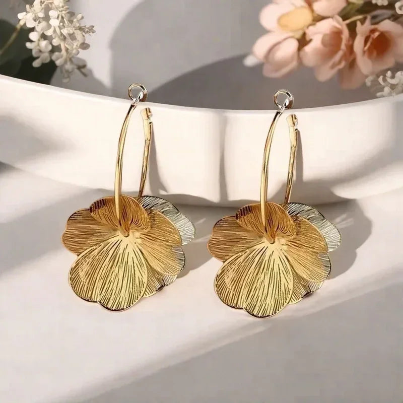 Golden Flower Hoop Earrings
